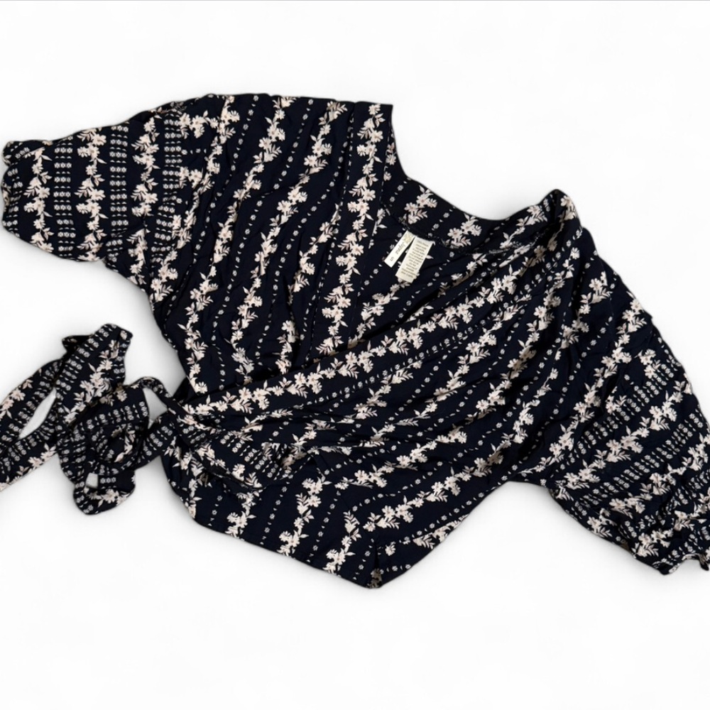 Japna Navy Blue Floral Wrap Blouse